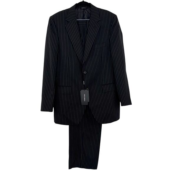 Dolce and Gabbana Virgin Wool Suit Black Striped Single Breasted Mens IT 52 Auth - Picture 1 of 16